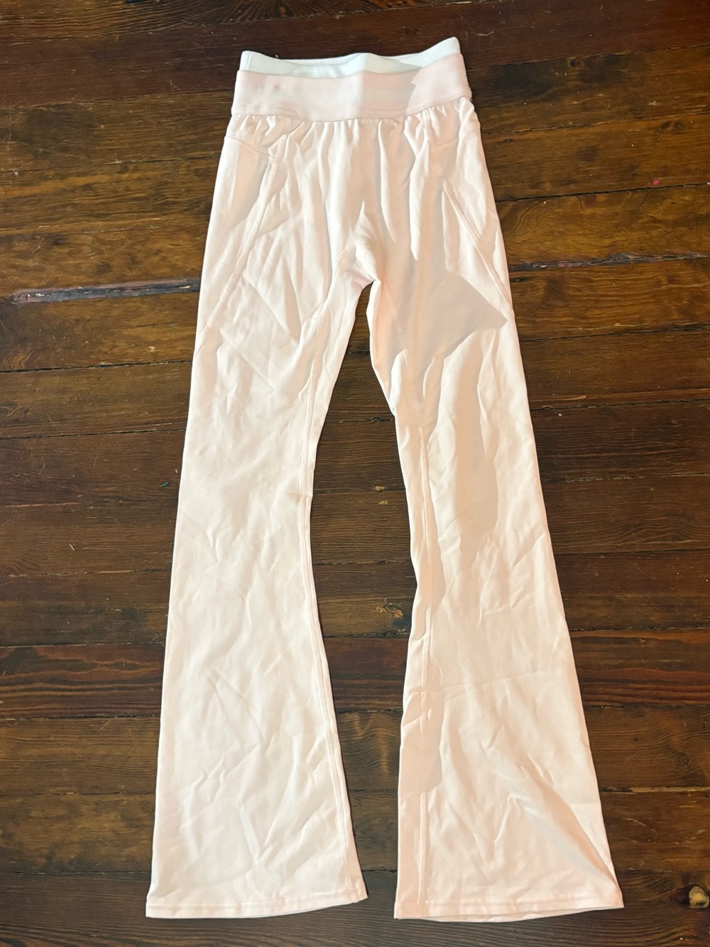 Playboy pink white curvy sexy flare leggings bunny pale legging pants size XS